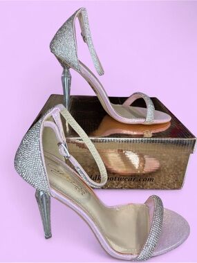 Rhinestone-Trim Pink Satin Ankle-Strap Heels